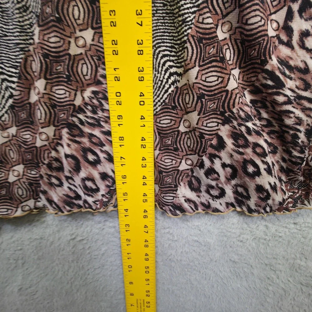 Vintage Kathie Lee Dress Womens XL Brown Patchwork Animal Print Floral Tie Neck‎